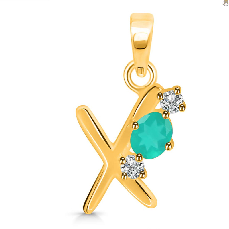 Green Onyx & White Topaz Alphabet X Pendant GRO-RDA-76.