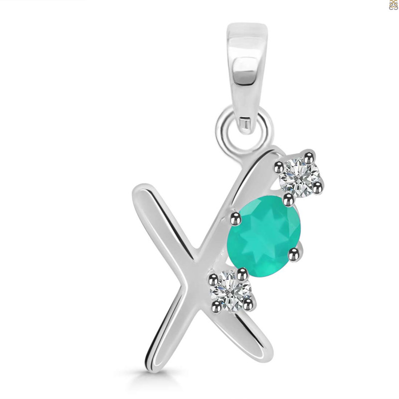 Green Onyx & White Topaz Alphabet X Pendant GRO-RDA-76.