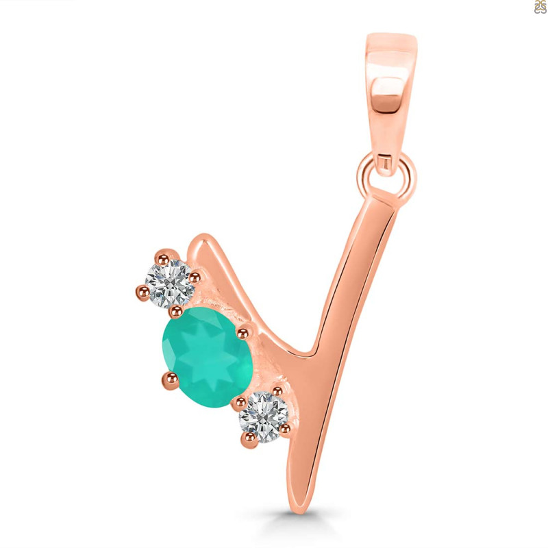 Green Onyx & White Topaz Alphabet Y Pendant GRO-RDA-77.