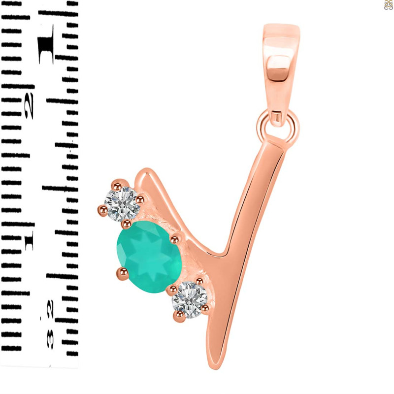Green Onyx & White Topaz Alphabet Y Pendant GRO-RDA-77.