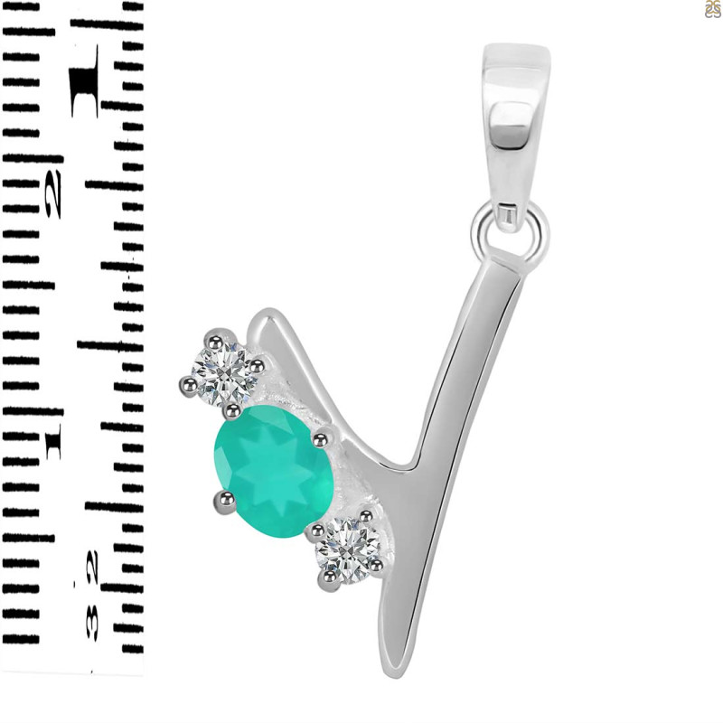 Green Onyx & White Topaz Alphabet Y Pendant GRO-RDA-77.