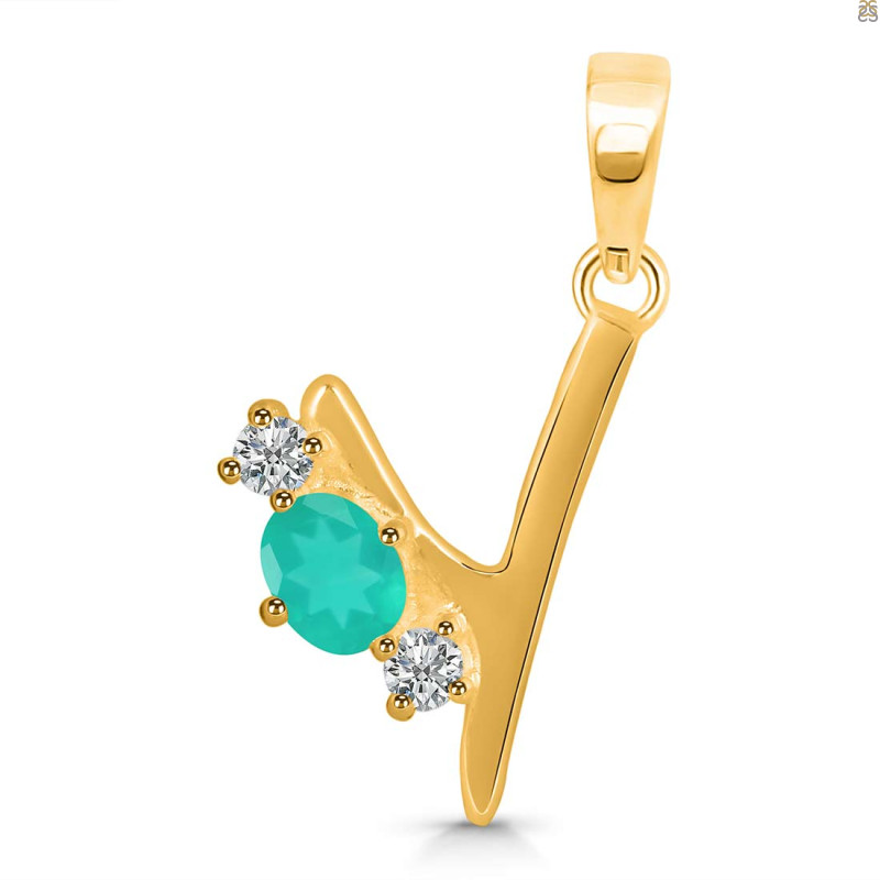 Green Onyx & White Topaz Alphabet Y Pendant GRO-RDA-77.