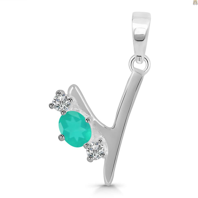 Green Onyx & White Topaz Alphabet Y Pendant GRO-RDA-77.