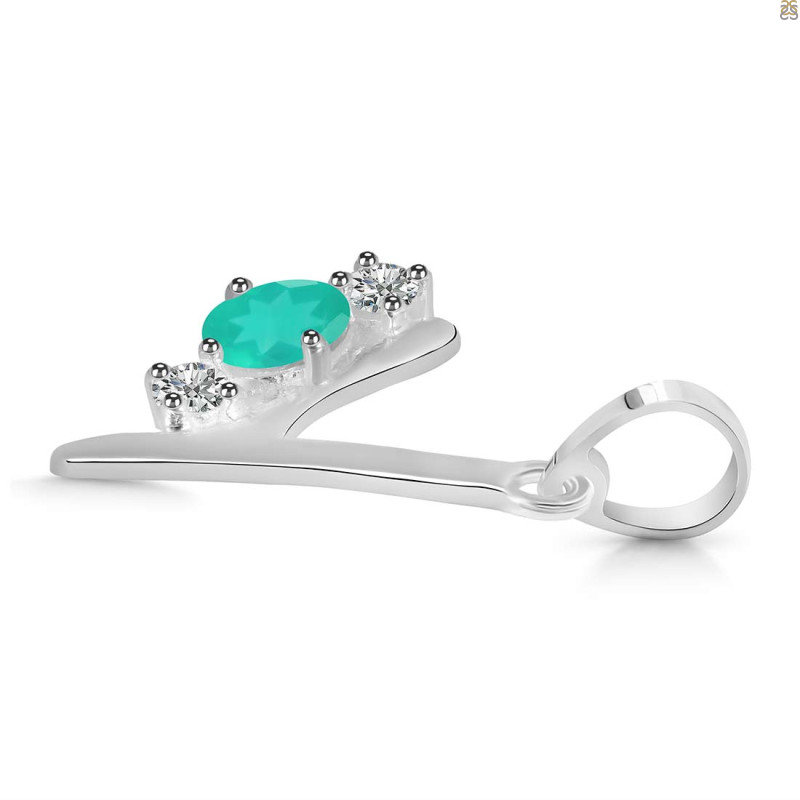 Green Onyx & White Topaz Alphabet Y Pendant