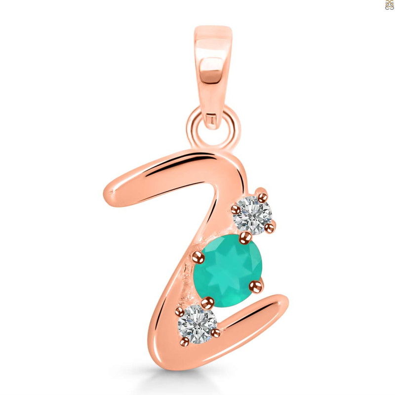 Green Onyx & White Topaz Alphabet Z Pendant GRO-RDA-78.