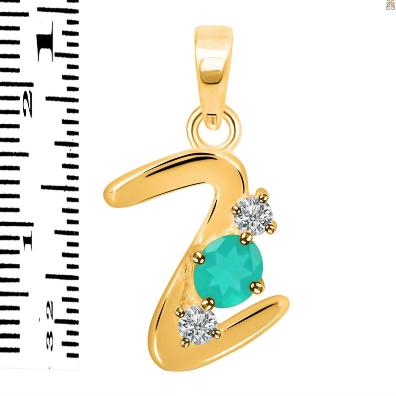 Green Onyx & White Topaz Alphabet Z Pendant GRO-RDA-78.