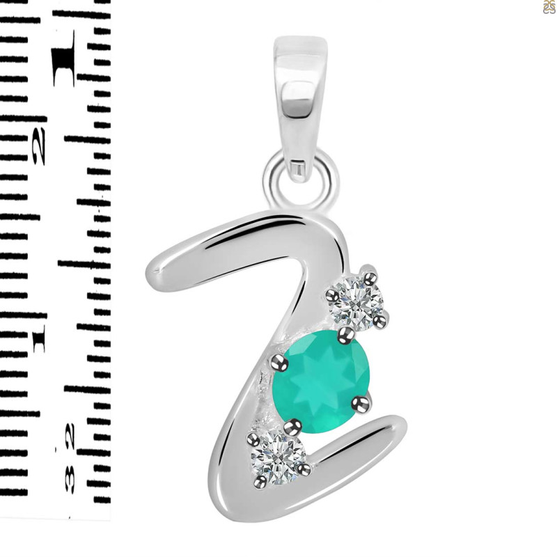 Green Onyx & White Topaz Alphabet Z Pendant GRO-RDA-78.