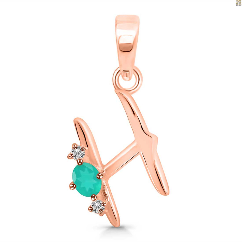Green Onyx & White Topaz Alphabet H Pendant GRO-RDA-8.