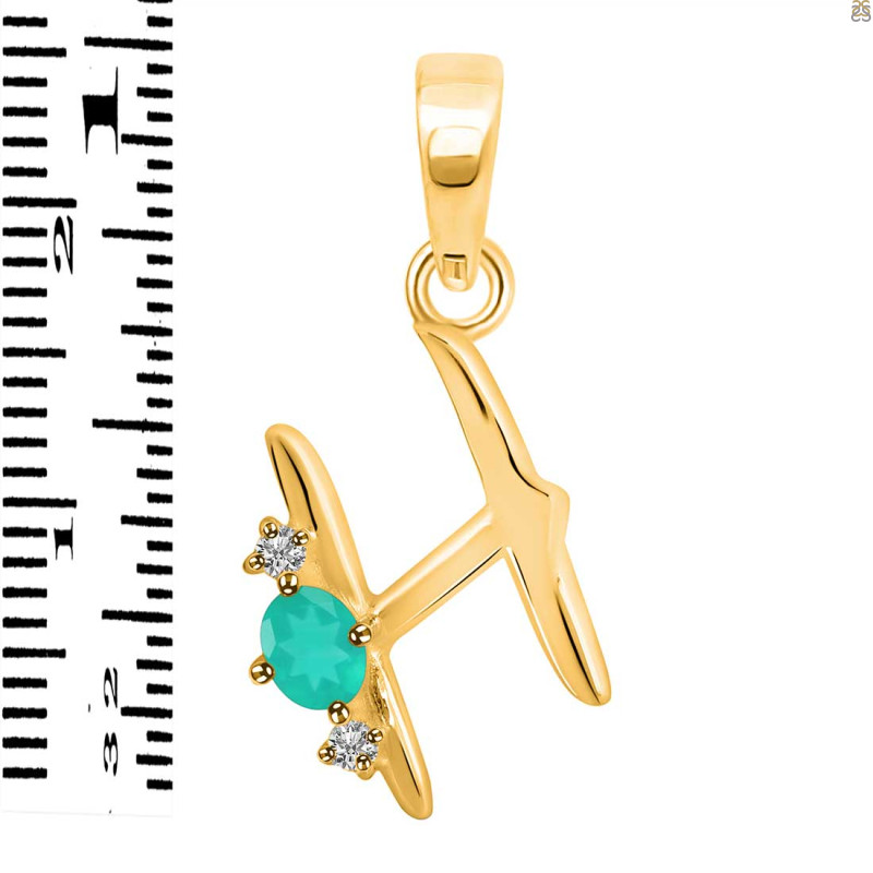 Green Onyx & White Topaz Alphabet H Pendant GRO-RDA-8.