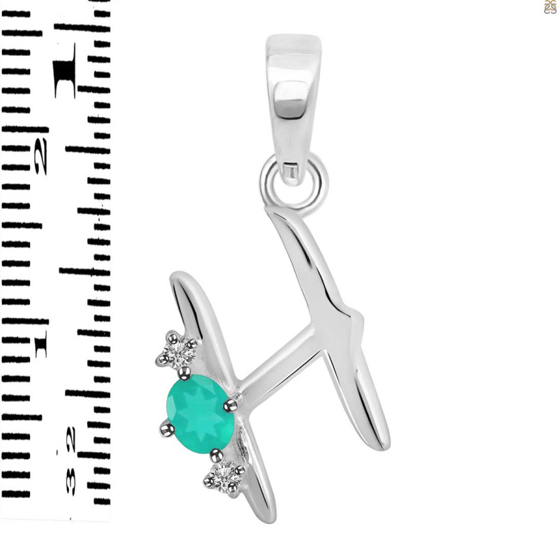 Green Onyx & White Topaz Alphabet H Pendant GRO-RDA-8.