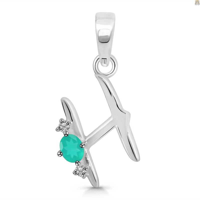 Green Onyx & White Topaz Alphabet H Pendant GRO-RDA-8.