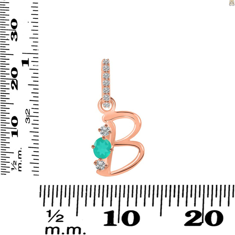 Green Onyx & White Topaz Alphabet B Pendant GRO-RDA-80.