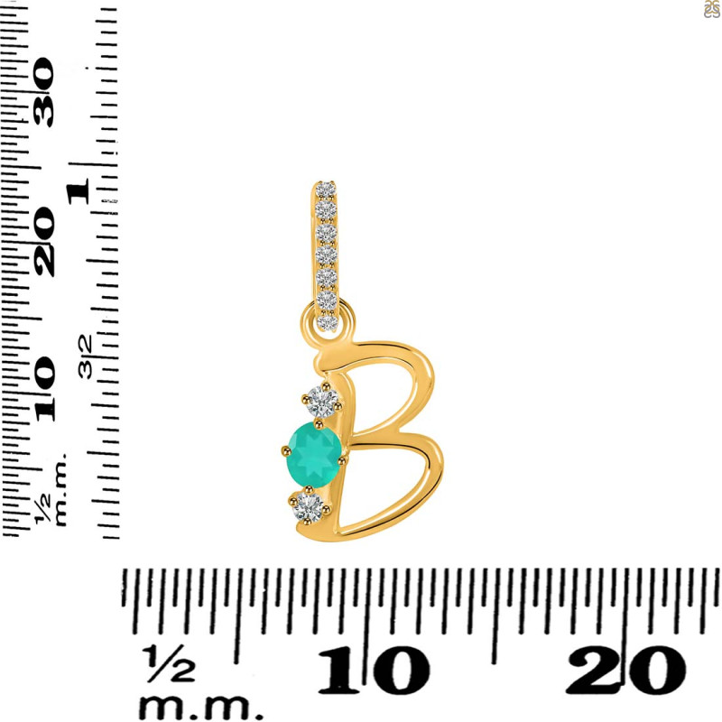 Green Onyx & White Topaz Alphabet B Pendant GRO-RDA-80.
