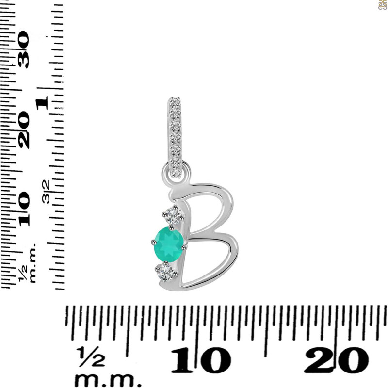 Green Onyx & White Topaz Alphabet B Pendant GRO-RDA-80.