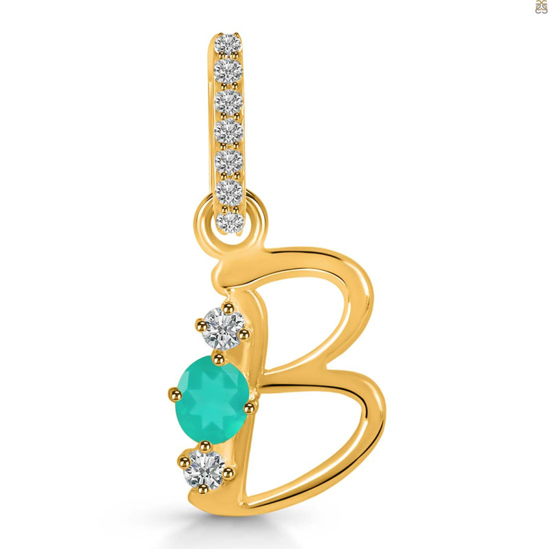 Green Onyx & White Topaz Alphabet B Pendant GRO-RDA-80.