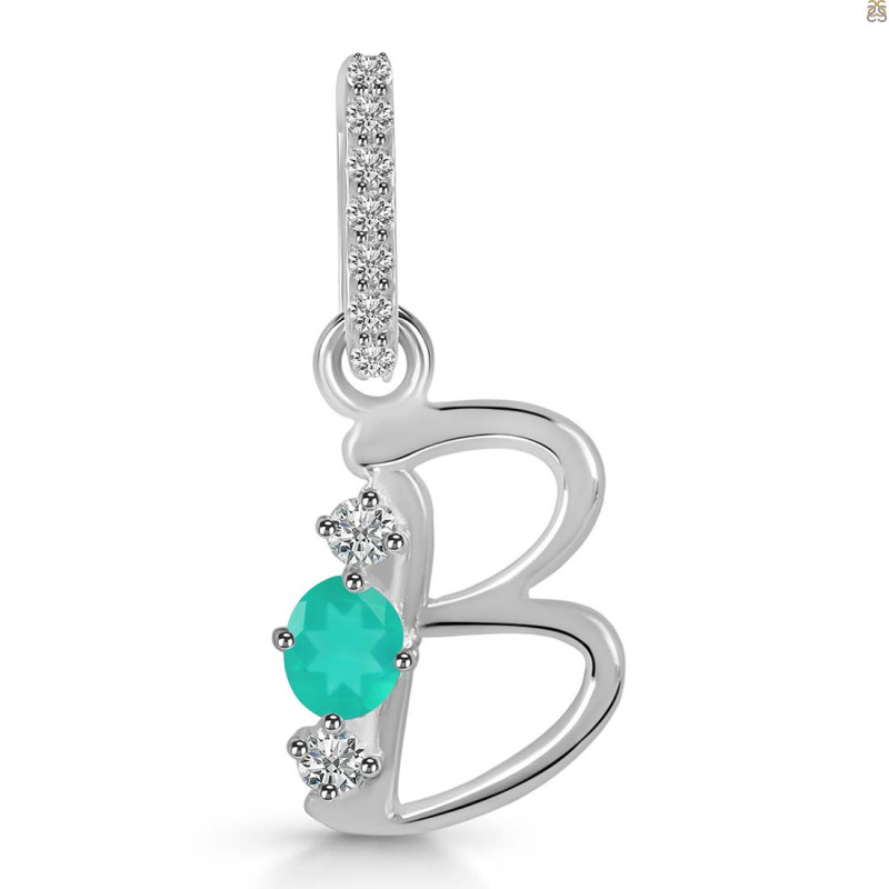Green Onyx & White Topaz Alphabet B Pendant GRO-RDA-80.