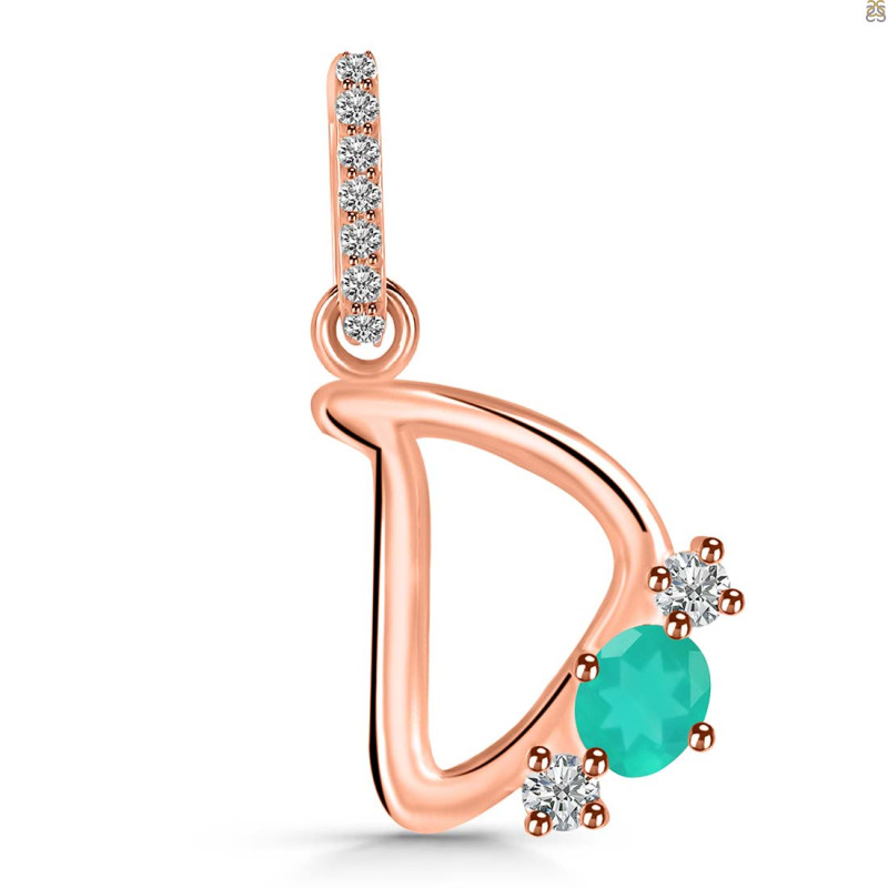 Green Onyx & White Topaz Alphabet D Pendant GRO-RDA-82.