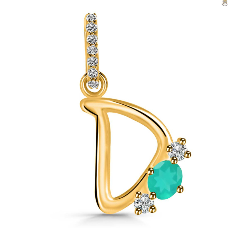 Green Onyx & White Topaz Alphabet D Pendant GRO-RDA-82.