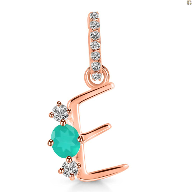 Green Onyx & White Topaz Alphabet E Pendant GRO-RDA-83.