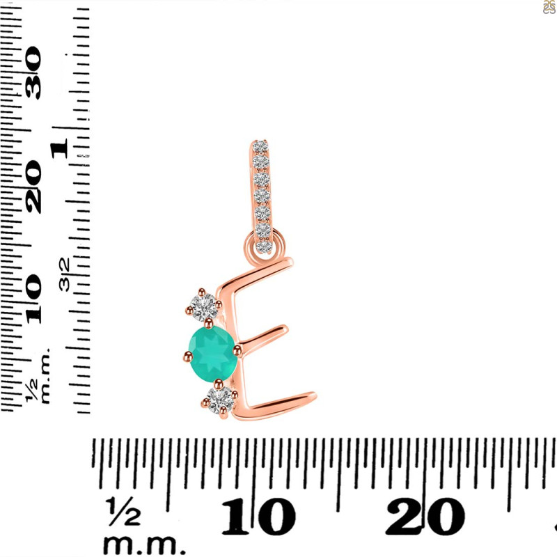 Green Onyx & White Topaz Alphabet E Pendant GRO-RDA-83.