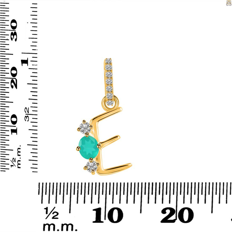 Green Onyx & White Topaz Alphabet E Pendant GRO-RDA-83.