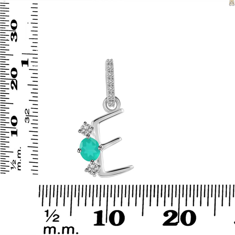 Green Onyx & White Topaz Alphabet E Pendant GRO-RDA-83.