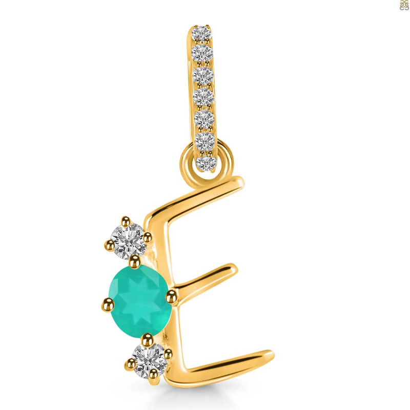Green Onyx & White Topaz Alphabet E Pendant GRO-RDA-83.
