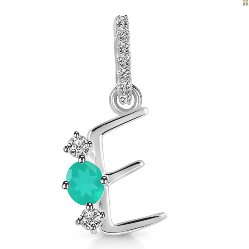 Green Onyx & White Topaz Alphabet E Pendant GRO-RDA-83.