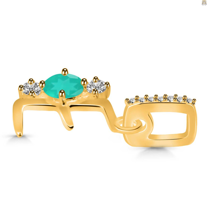 Green Onyx & White Topaz Alphabet E Pendant GRO-RDA-83.