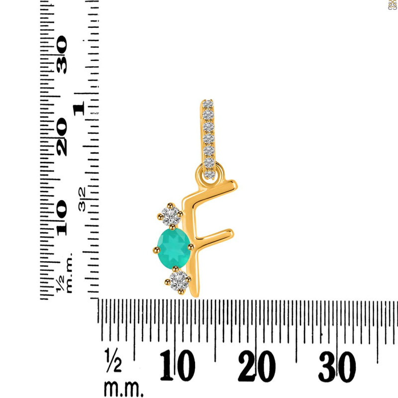 Green Onyx & White Topaz Alphabet F Pendant GRO-RDA-84.