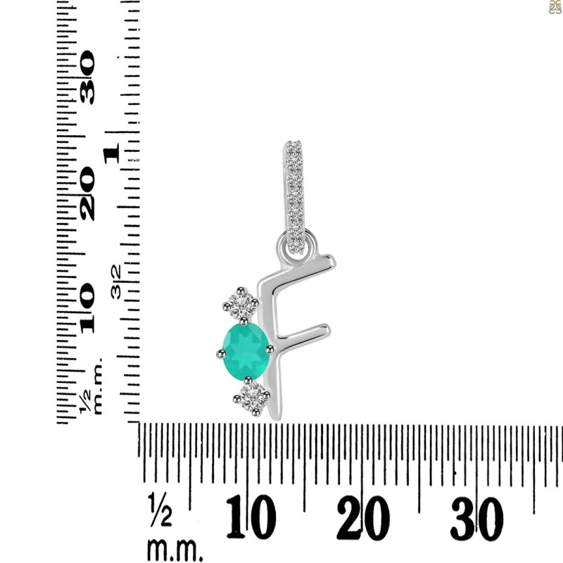 Green Onyx & White Topaz Alphabet F Pendant GRO-RDA-84.