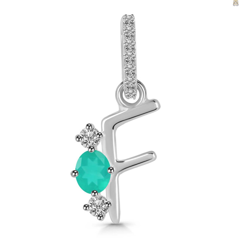 Green Onyx & White Topaz Alphabet F Pendant GRO-RDA-84.