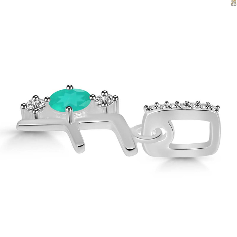 Green Onyx & White Topaz Alphabet F Pendant