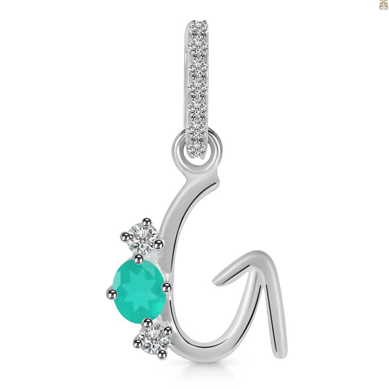 Green Onyx & White Topaz Alphabet G Pendant GRO-RDA-85.