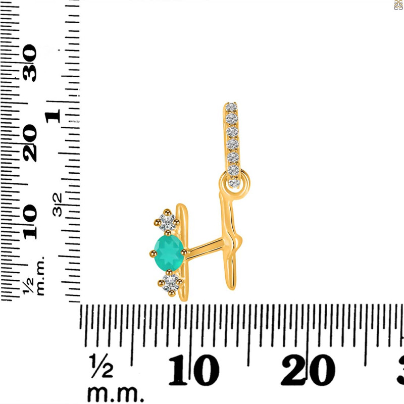 Green Onyx & White Topaz Alphabet H Pendant GRO-RDA-86.