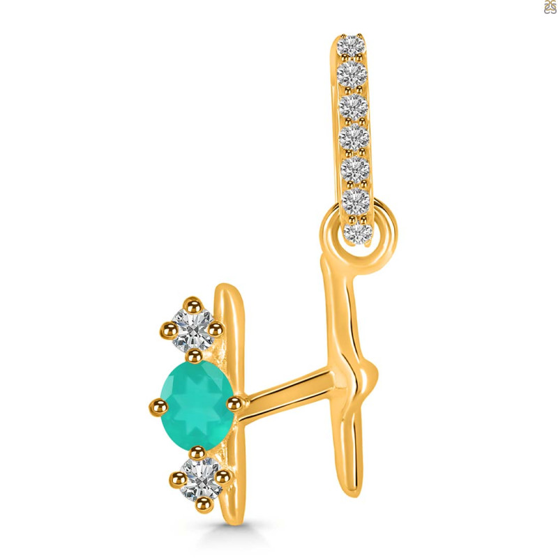 Green Onyx & White Topaz Alphabet H Pendant GRO-RDA-86.