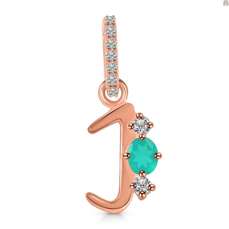 Green Onyx & White Topaz Alphabet J Pendant GRO-RDA-88.