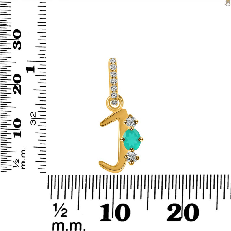 Green Onyx & White Topaz Alphabet J Pendant GRO-RDA-88.