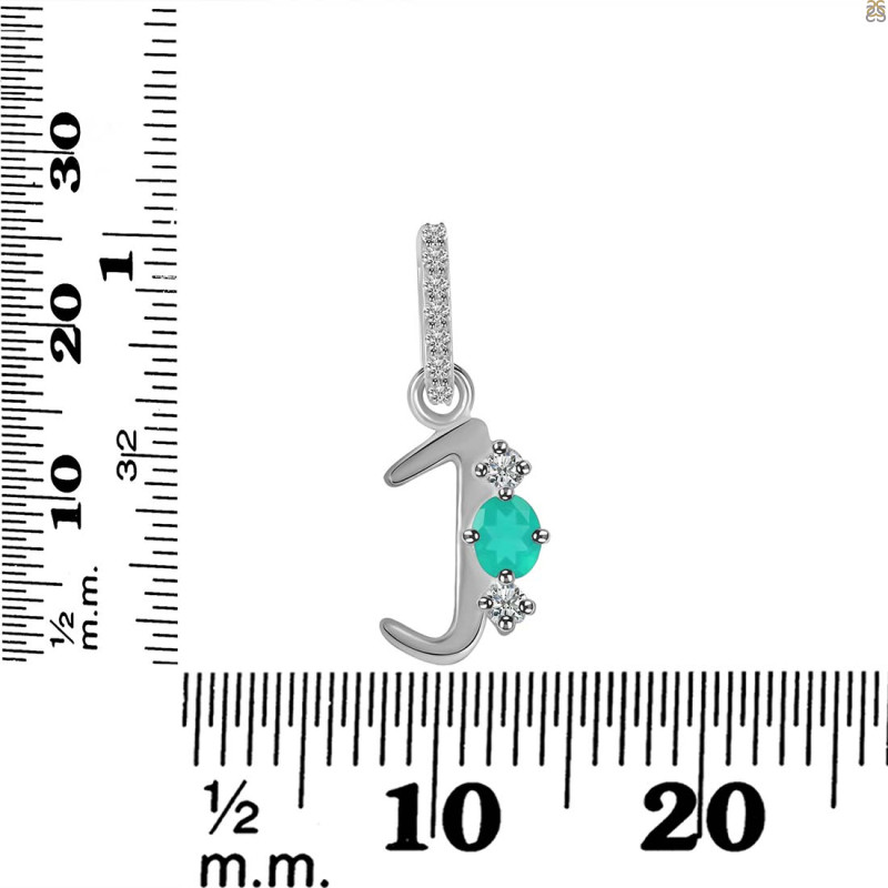 Green Onyx & White Topaz Alphabet J Pendant GRO-RDA-88.