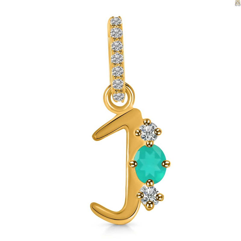 Green Onyx & White Topaz Alphabet J Pendant GRO-RDA-88.