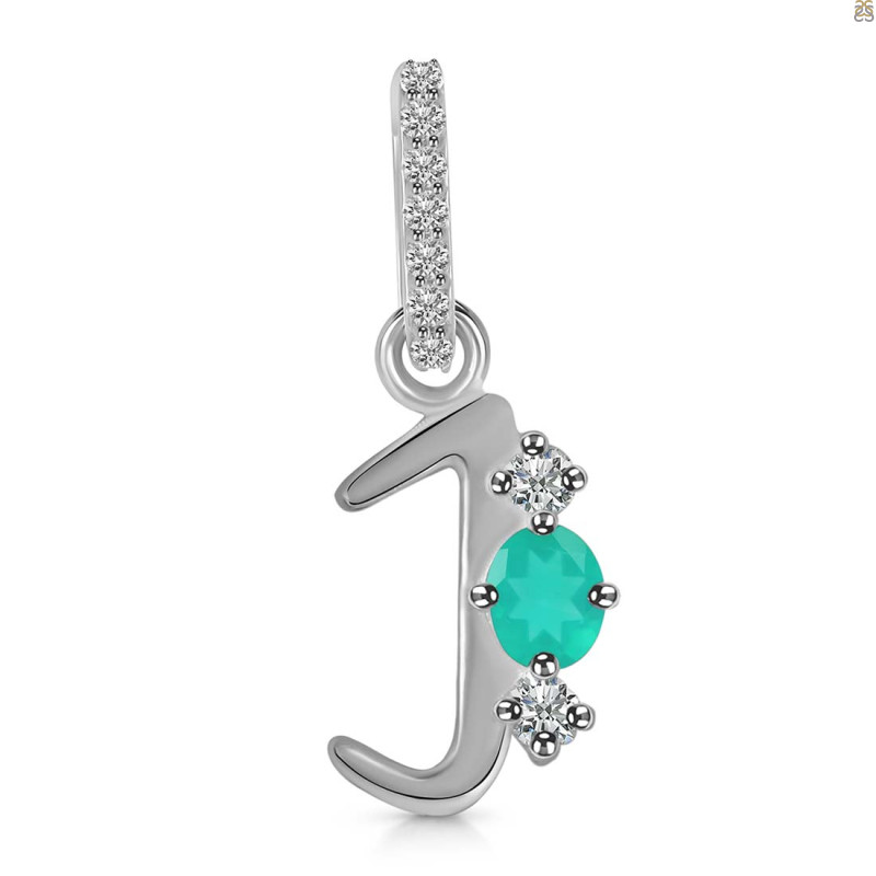Green Onyx & White Topaz Alphabet J Pendant GRO-RDA-88.