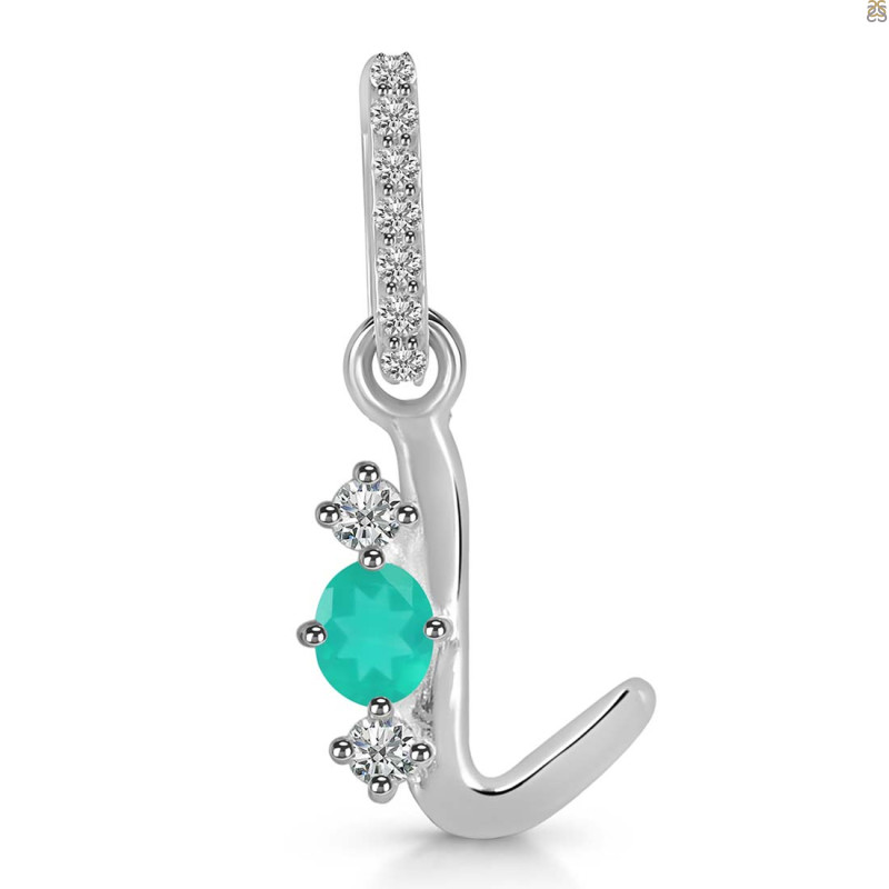 Green Onyx & White Topaz Alphabet L Pendant GRO-RDA-90.