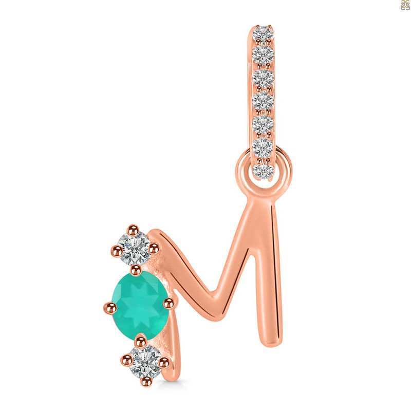 Green Onyx & White Topaz Alphabet M Pendant GRO-RDA-91.