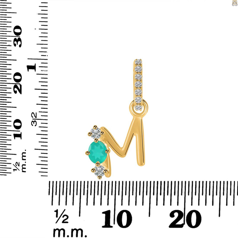 Green Onyx & White Topaz Alphabet M Pendant GRO-RDA-91.