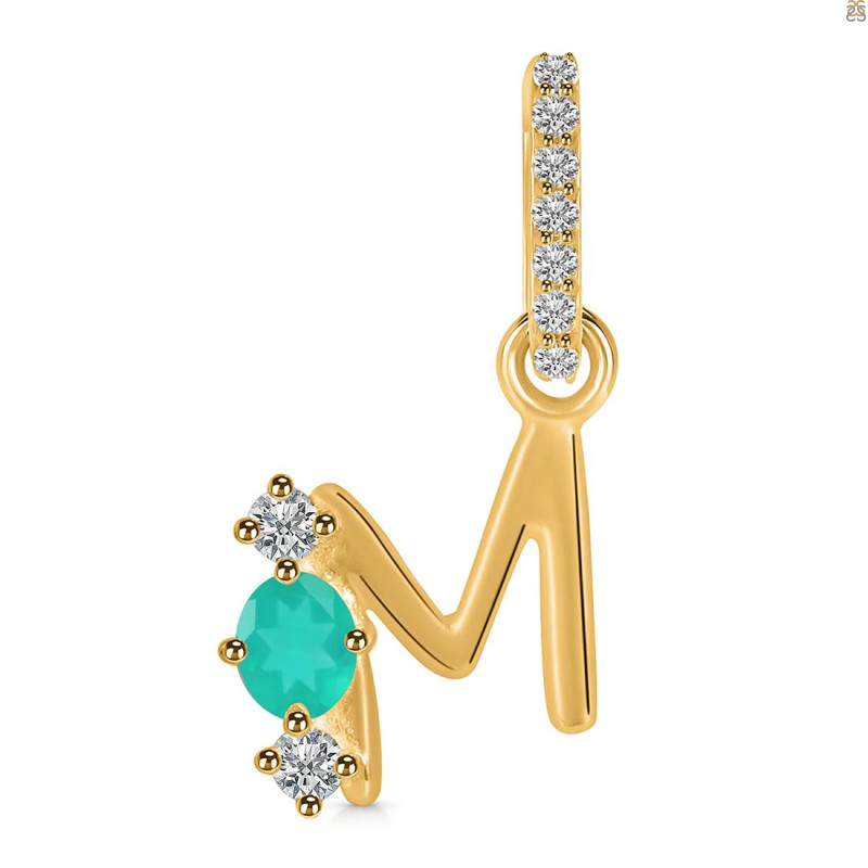 Green Onyx & White Topaz Alphabet M Pendant GRO-RDA-91.