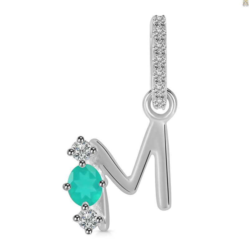 Green Onyx & White Topaz Alphabet M Pendant GRO-RDA-91.