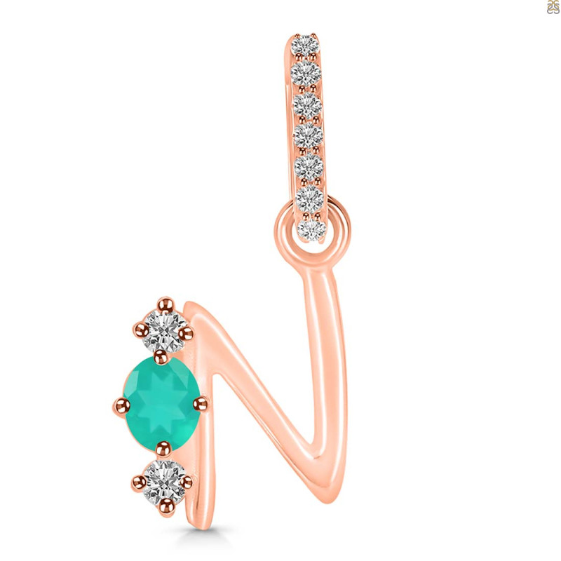 Green Onyx & White Topaz Alphabet N Pendant GRO-RDA-92.