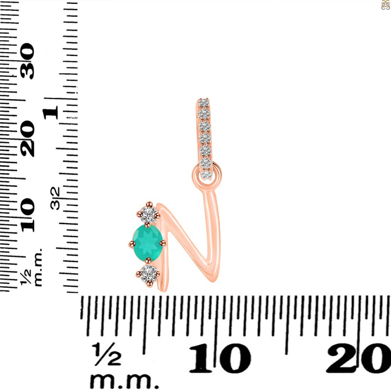 Green Onyx & White Topaz Alphabet N Pendant GRO-RDA-92.