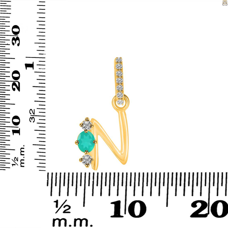 Green Onyx & White Topaz Alphabet N Pendant GRO-RDA-92.
