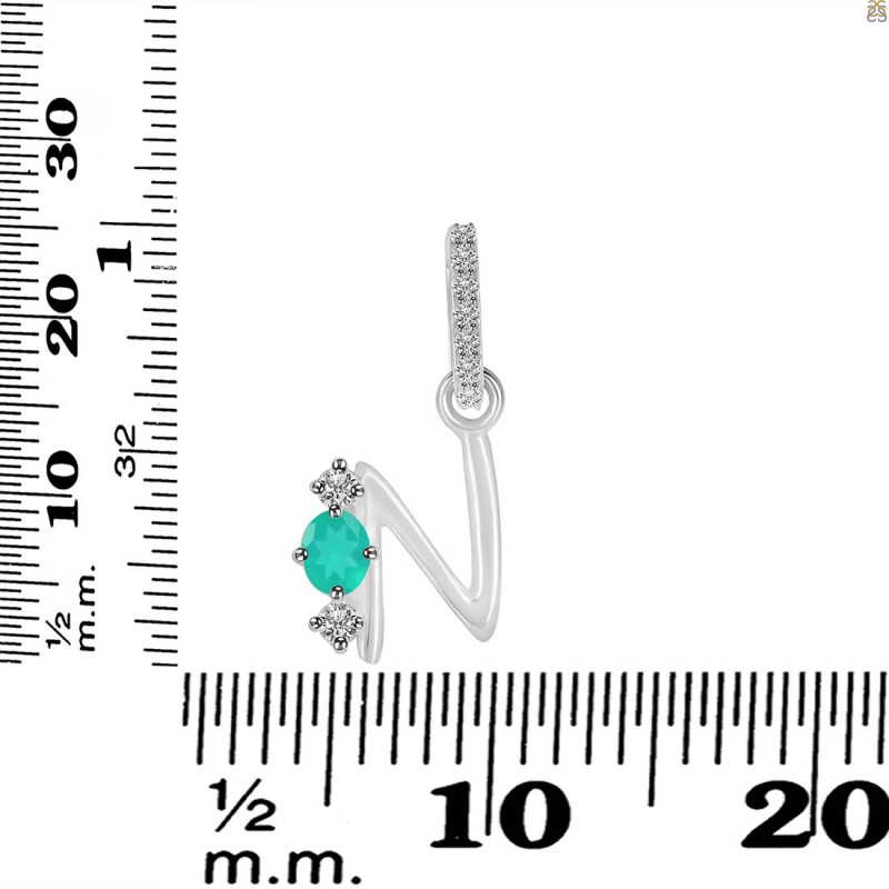 Green Onyx & White Topaz Alphabet N Pendant GRO-RDA-92.